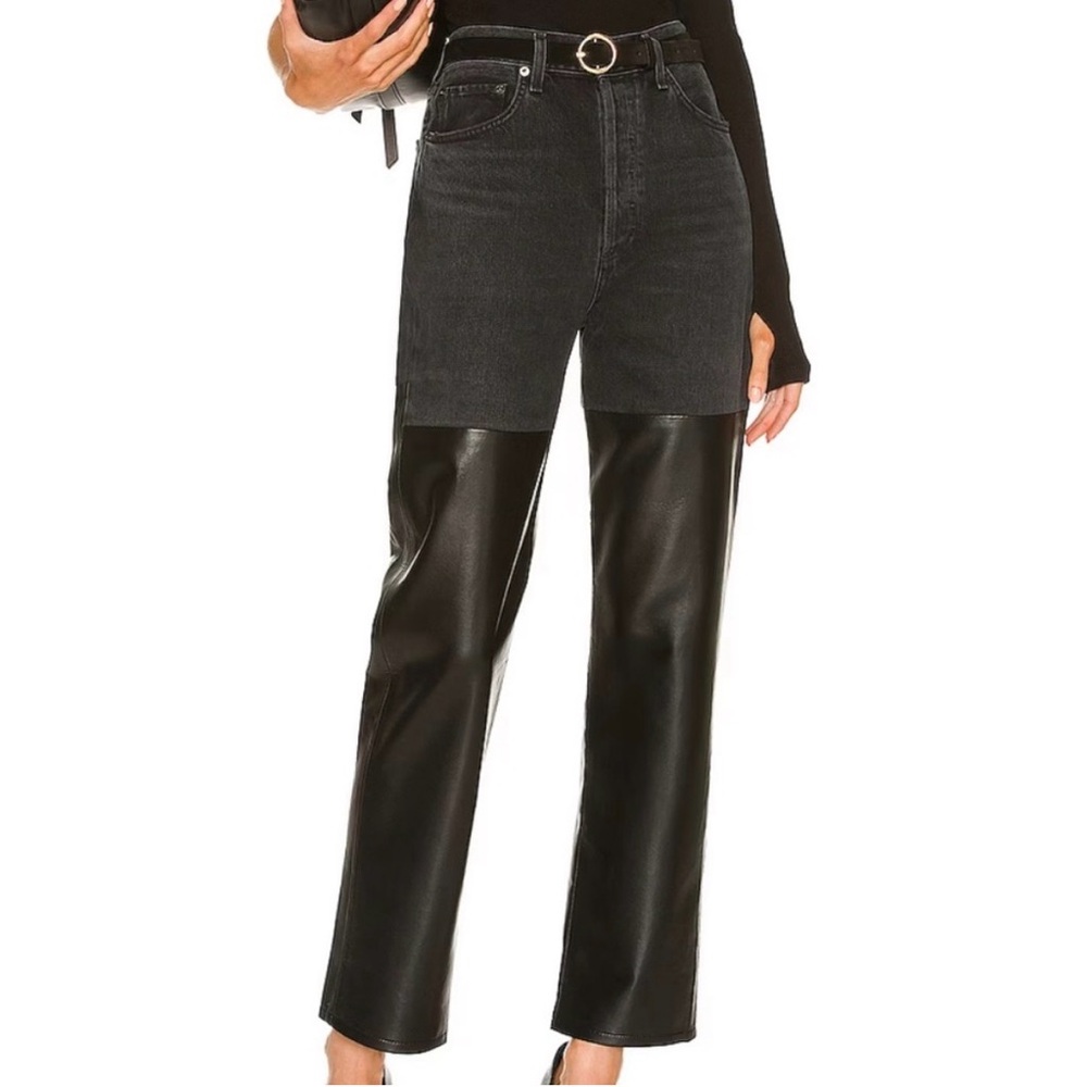 AGOLDE Pieced 90's Pinch Waist Jean in Howl & Detox Recycled Leather Black